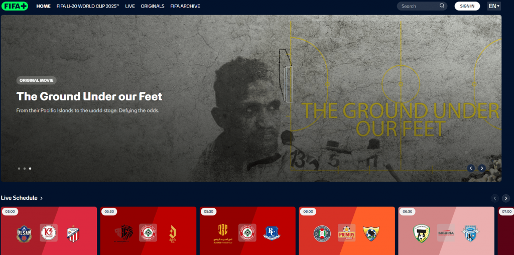 FIFA+ Home Page